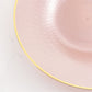 20-Pack Round Pearl Blush Plastic Dinner Plates – 10" Radial Diamond-Cut Pattern Gold Rim Party Plates, Durable Disposable Tableware