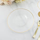 20-Pack Round Clear Plastic Dessert Plates – 7" Radial Diamond-Cut Pattern Gold Rim Salad Plates, Durable Disposable Tableware