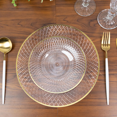 Clear Gold Diamond-Cut Dessert Plates for Chic Event Tables