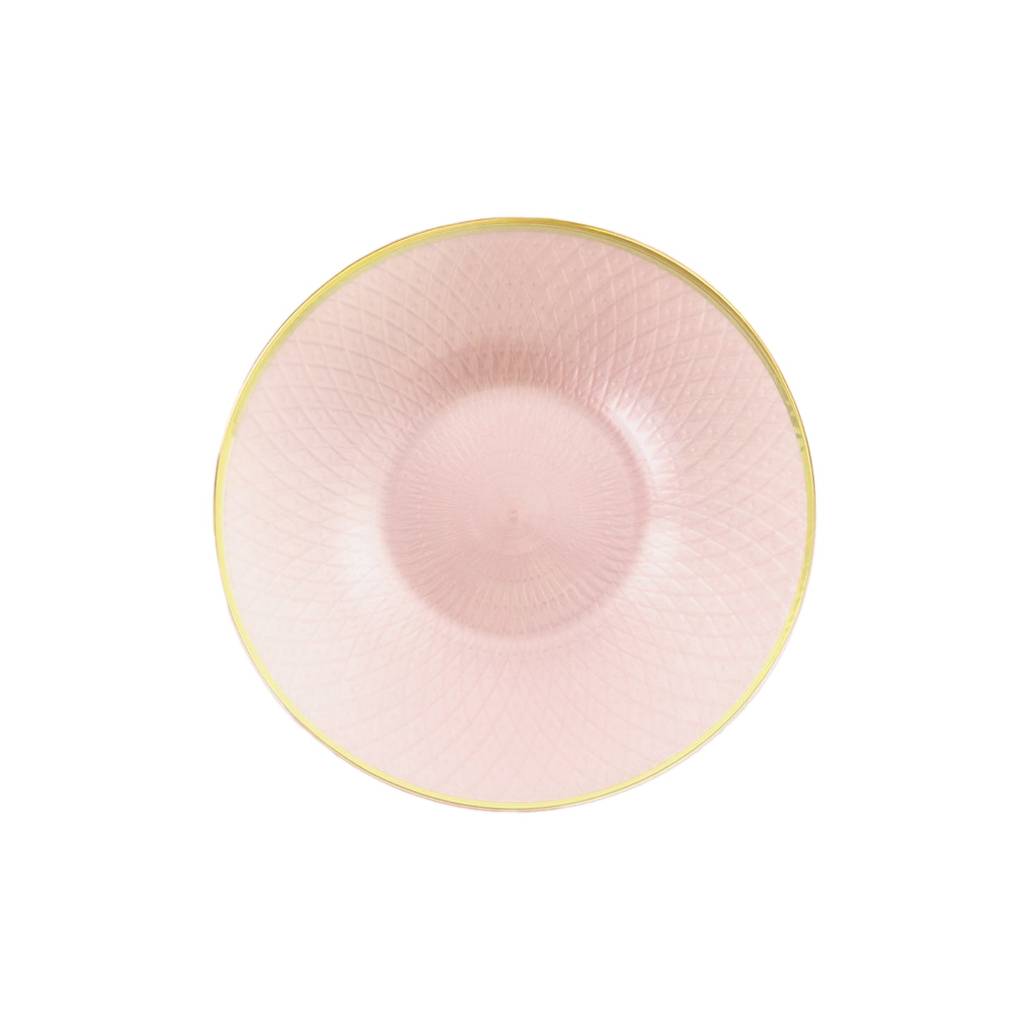 20-Pack Round Pearl Blush Plastic Dessert Plates – 7" Radial Diamond-Cut Pattern Gold Rim Salad Plates, Durable Disposable Tableware