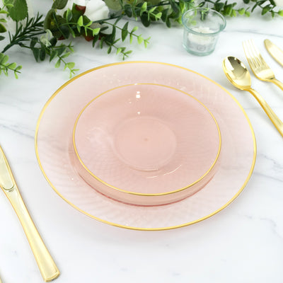 Pearl Blush Diamond-Cut Plates with Gold Rim for Elegant Occasions