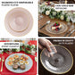 Blush pink plastic dinner plates with gold rim, diamond-cut design, 20-pack.