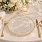 20 Pack Clear Plastic Dinner Plates, 10" Round with Gold Interlocking Chain Rim - Disposable Party P