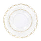 20 Pack Clear Plastic Dessert Plates, 7" Round with Gold Interlocking Chain Rim - Disposable Appetiz