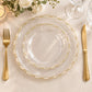 20 Pack Clear Plastic Dessert Plates, 7" Round with Gold Interlocking Chain Rim - Disposable Appetiz