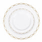 20 Pack White Plastic Dessert Plates, 7" Round with Gold Interlocking Chain Rim - Disposable Appetiz
