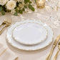20 Pack White Plastic Dessert Plates, 7" Round with Gold Interlocking Chain Rim - Disposable Appetiz