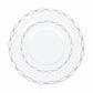 20 Pack White Plastic Dessert Plates, 7" Round with Silver Interlocking Chain Rim - Disposable Appet