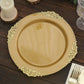 10 Pack 10" Gold Plastic Party Plates With Leaf Embossed Baroque Rim, Round Disposable Dinner Plates