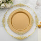 10 Pack 10" Gold Plastic Party Plates With Leaf Embossed Baroque Rim, Round Disposable Dinner Plates