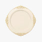 10 Pack 10" Ivory Plastic Party Plates With Gold Leaf Embossed Baroque Rim, Round Disposable Dinner Plates