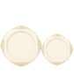10 Pack 10" Ivory Plastic Party Plates With Gold Leaf Embossed Baroque Rim, Round Disposable Dinner Plates
