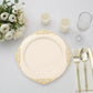 10 Pack 10" Ivory Plastic Party Plates With Gold Leaf Embossed Baroque Rim, Round Disposable Dinner Plates