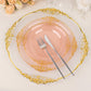 10 Pack 10" Transparent Blush Plastic Party Plates With Gold Leaf Embossed Baroque Rim, Round Disposable Dinner Plates