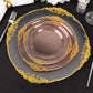 10 Pack 10" Transparent Blush Plastic Party Plates With Gold Leaf Embossed Baroque Rim, Round Disposable Dinner Plates