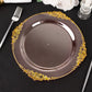 10 Pack 10" Transparent Blush Plastic Party Plates With Gold Leaf Embossed Baroque Rim, Round Disposable Dinner Plates