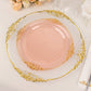 10 Pack 10" Transparent Blush Plastic Party Plates With Gold Leaf Embossed Baroque Rim, Round Disposable Dinner Plates