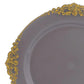 10 Pack Transparent Black Disposable Party Plates with Gold Leaf Embossed Baroque Rim, Round Plastic Dinner Plates - 10"