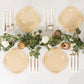 10 Pack Transparent Amber Gold Plastic Party Plates With Gold Leaf Embossed Baroque Rim, 10" Round Disposable Dinner Plates
