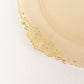 10 Pack Transparent Amber Gold Plastic Party Plates With Gold Leaf Embossed Baroque Rim, 10" Round Disposable Dinner Plates