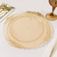 10 Pack Transparent Amber Gold Plastic Party Plates With Gold Leaf Embossed Baroque Rim, 10" Round Disposable Dinner Plates