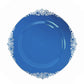 10 Pack Transparent Navy Blue Disposable Party Plates with Silver Leaf Embossed Baroque Rim, Round Plastic Dinner Plates - 10"