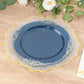 10 Pack Transparent Navy Blue Disposable Party Plates with Silver Leaf Embossed Baroque Rim, Round Plastic Dinner Plates - 10"
