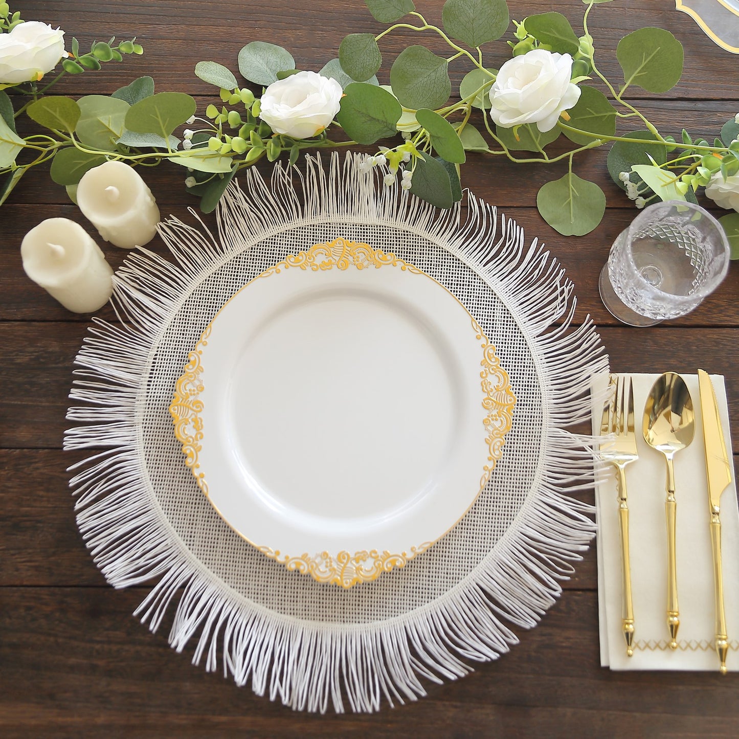 Disposable White Plates With Gold Embossed Rim 10 Pack 10 Inch