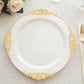 10 Pack 10" White Plastic Party Plates With Gold Leaf Embossed Baroque Rim, Round Disposable Dinner Plates