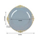10 Pack 8" Dusty Blue Plastic Salad Plates With Gold Leaf Embossed Baroque Rim, Round Disposable Appetizer Dessert Plates