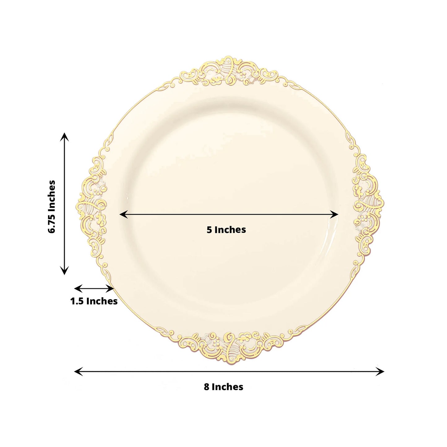 10 Pack | 8inch Round Plastic Dessert Salad Plates In Vintage Ivory