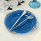 10 Pack Transparent Navy Blue Disposable Salad Plates with Silver Leaf Embossed Baroque Rim, Round Plastic Appetizer Dessert Plates - 8"