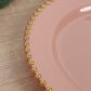 10-Pack Plastic 10" Round Dinner Plates in Dusty Rose with Gold Beaded Rim - Disposable Party Plates for Banquets & Festive Occasions