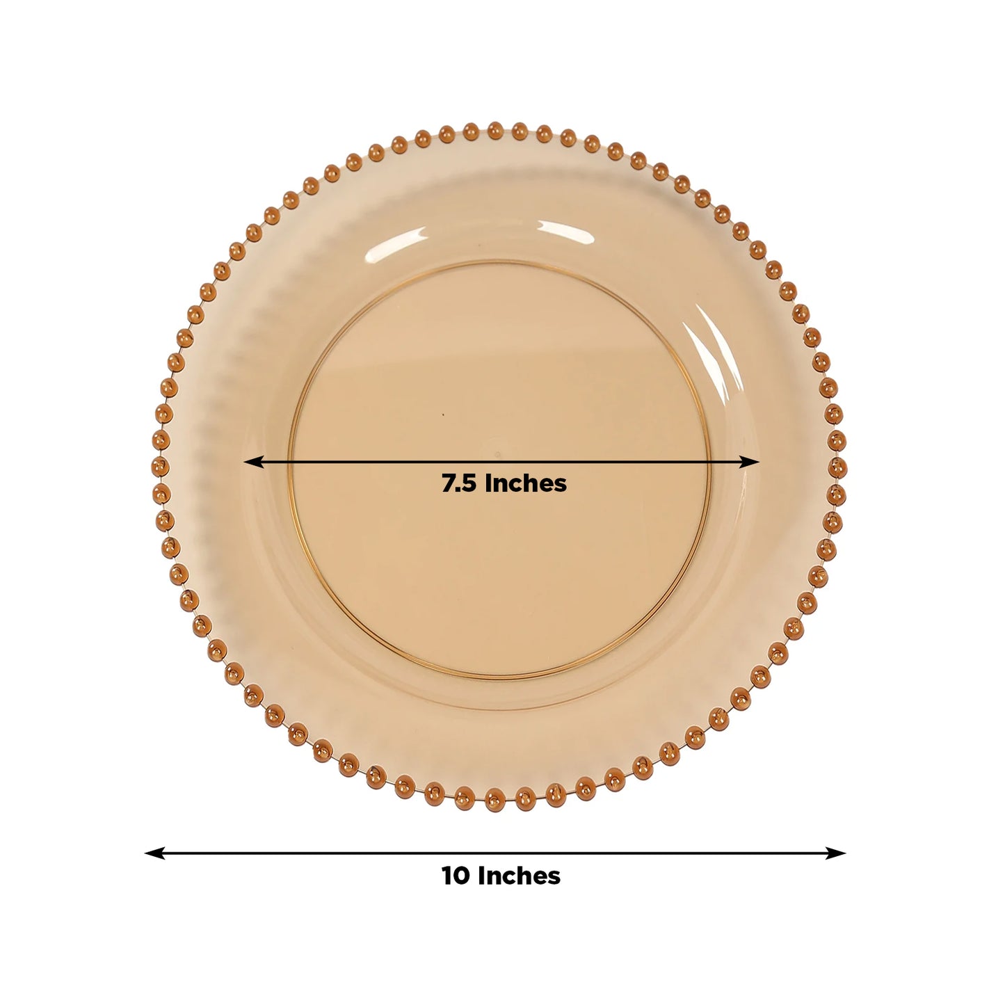 10-Pack Plastic 10" Round Dinner Plates in Amber Gold with Beaded Rim - Disposable Party Plates for Banquets & Festive Occasions