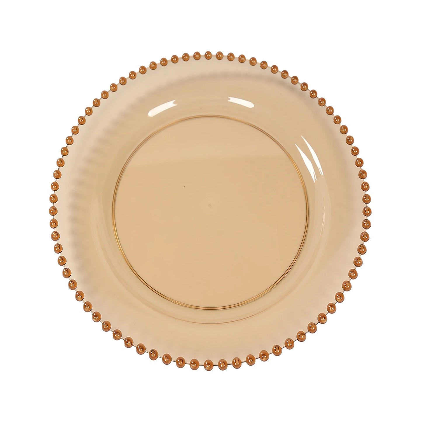 10-Pack Plastic 10" Round Dinner Plates in Amber Gold with Beaded Rim - Disposable Party Plates for Banquets & Festive Occasions
