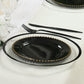 10-Pack Plastic 10" Round Dinner Plates in Black with Gold Beaded Rim - Disposable Party Plates for Banquets & Festive Occasions