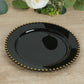 10-Pack Plastic 10" Round Dinner Plates in Black with Gold Beaded Rim - Disposable Party Plates for Banquets & Festive Occasions