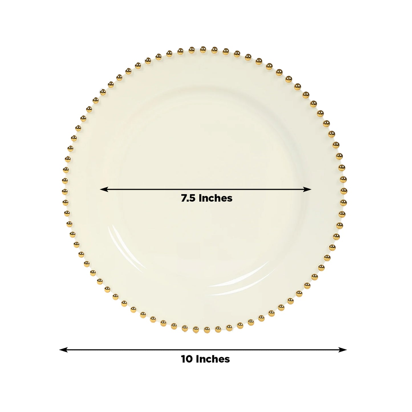 10-Pack Plastic 10" Round Dinner Plates in Ivory with Gold Beaded Rim - Disposable Party Plates for Banquets & Festive Occasions