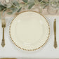 10-Pack Plastic 10" Round Dinner Plates in Ivory with Gold Beaded Rim - Disposable Party Plates for Banquets & Festive Occasions