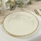 10-Pack Plastic 10" Round Dinner Plates in Ivory with Gold Beaded Rim - Disposable Party Plates for Banquets & Festive Occasions