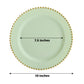 10-Pack Plastic 10" Round Dinner Plates in Sage Green with Gold Beaded Rim - Disposable Party Plates for Banquets & Festive Occasions