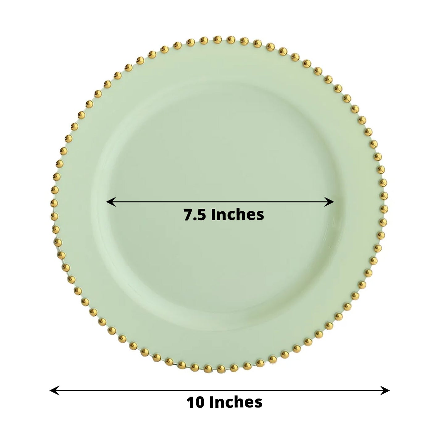 10 Pack Sage Green Disposable Party Plates with Gold Beaded Rim, 10" Round Plastic Dinner Plates