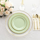 10-Pack Plastic 10" Round Dinner Plates in Sage Green with Gold Beaded Rim - Disposable Party Plates for Banquets & Festive Occasions