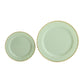10-Pack Plastic 10" Round Dinner Plates in Sage Green with Gold Beaded Rim - Disposable Party Plates for Banquets & Festive Occasions