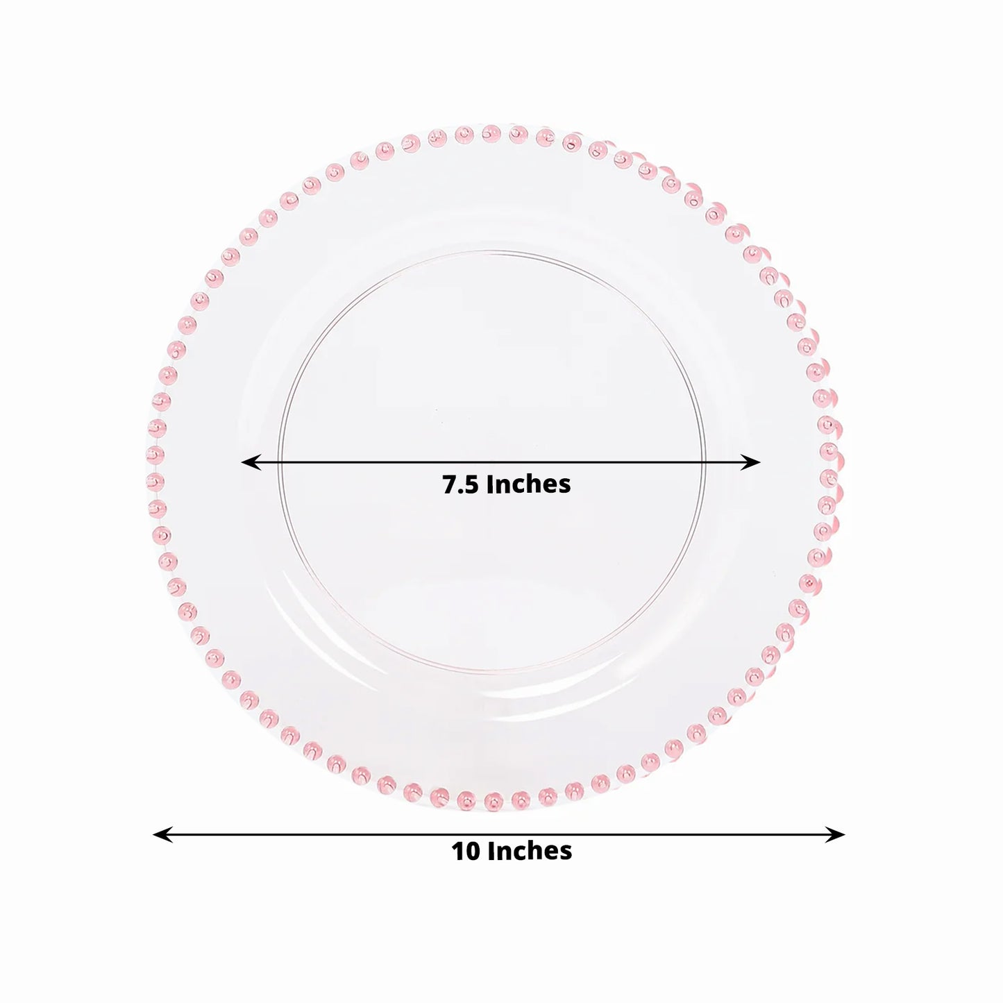 10 Pack Transparent Blush Plastic Party Plates with Beaded Rim, Round Disposable Dinner Plates - 10"