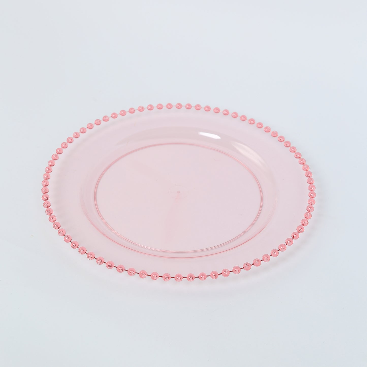 10 Pack Transparent Blush Plastic Party Plates with Beaded Rim, Round Disposable Dinner Plates - 10"