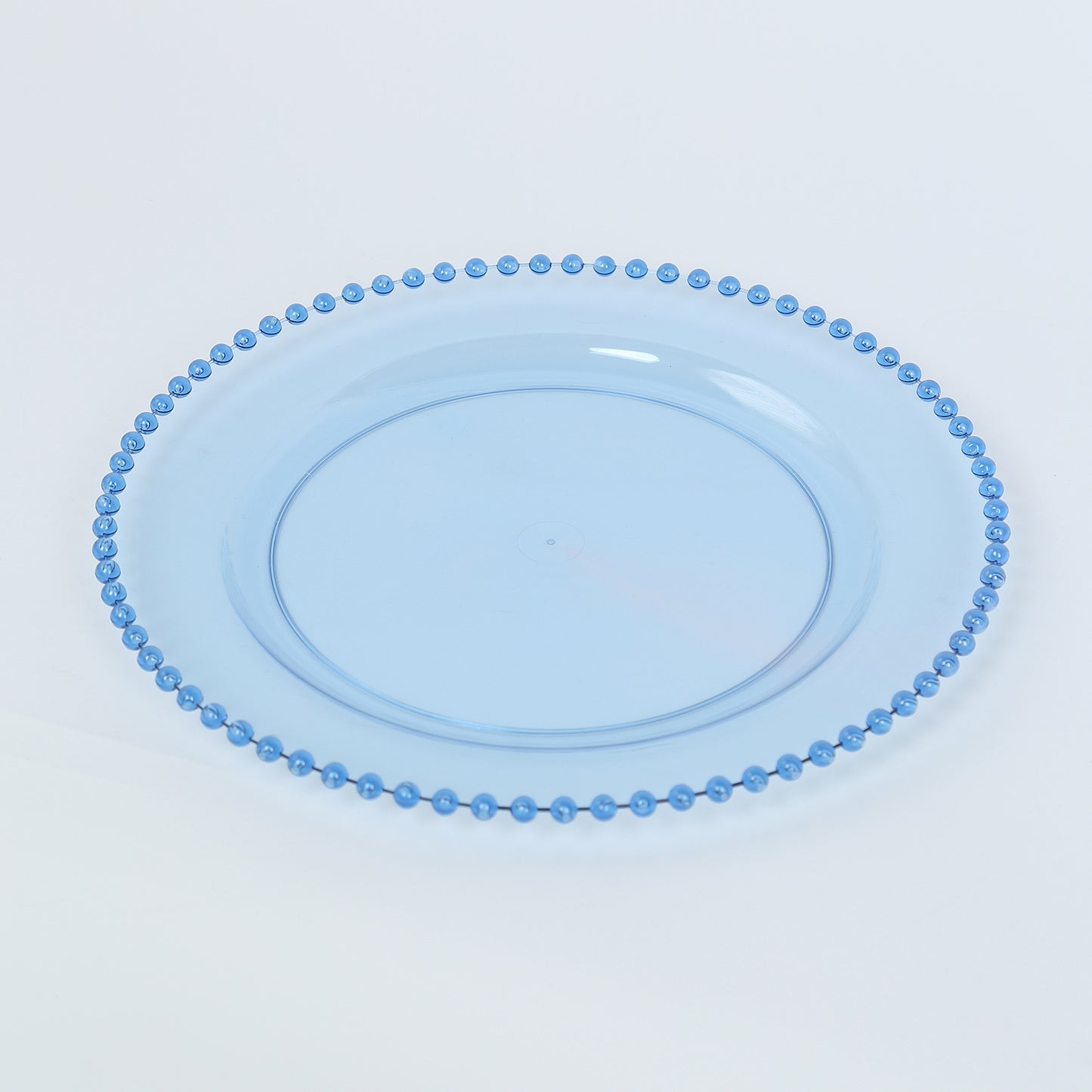 10 Pack Transparent Dusty Blue Plastic Party Plates with Beaded Rim, Round Disposable Dinner Plates - 10"