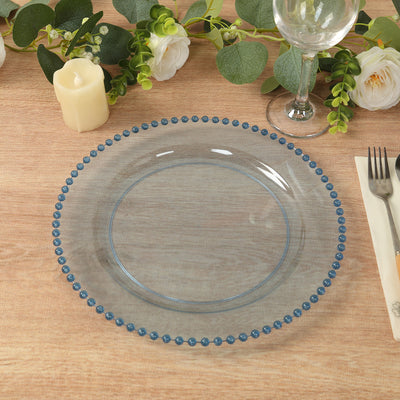 Transparent Dusty Blue Beaded Plastic Dinner Plates
