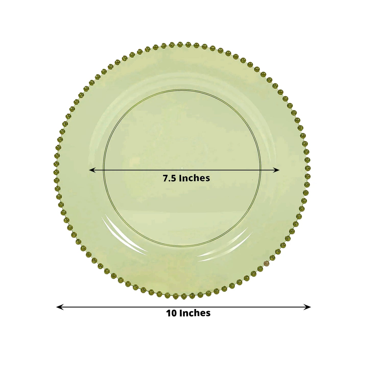 10-Pack Plastic 10" Round Dinner Plates in Transparent Dusty Sage Green with Beaded Rim - Disposable Party Plates for Banquets & Festive Occasions
