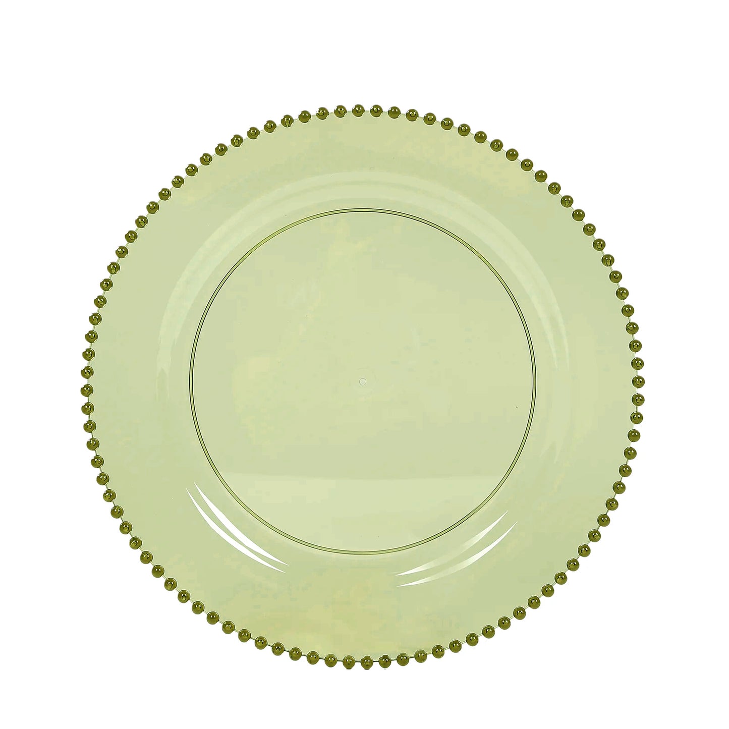 10-Pack Plastic 10" Round Dinner Plates in Transparent Dusty Sage Green with Beaded Rim - Disposable Party Plates for Banquets & Festive Occasions
